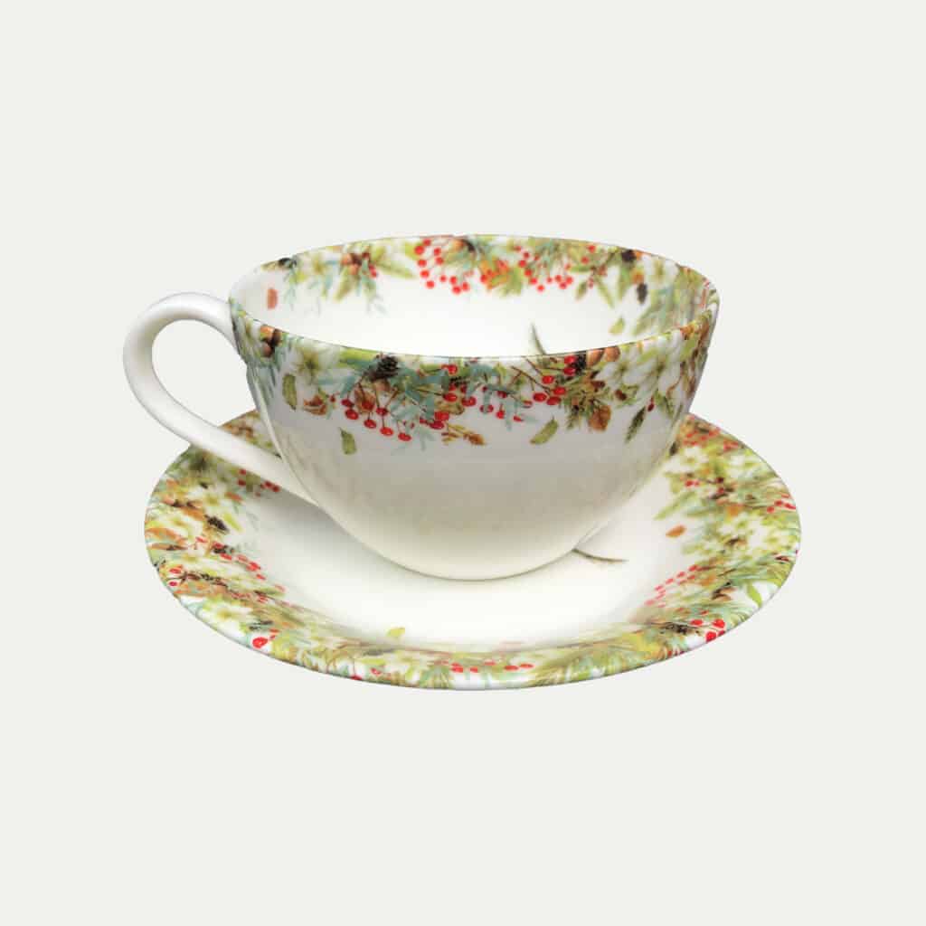 Wild Winter Wreath & Snowy Owl - Fine Bone China Cup and Saucer