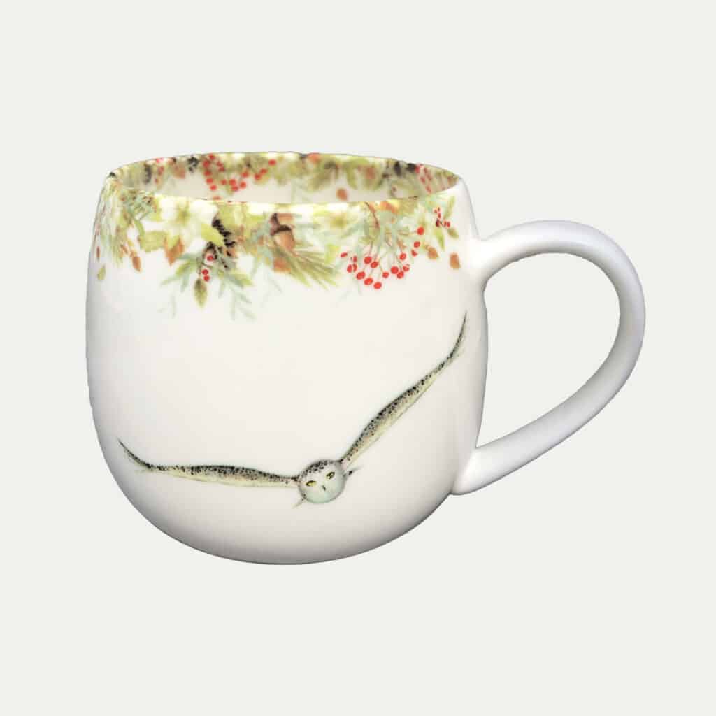 Wild Winter Wreath & Snowy Owl - Fine Bone China Hug Mug