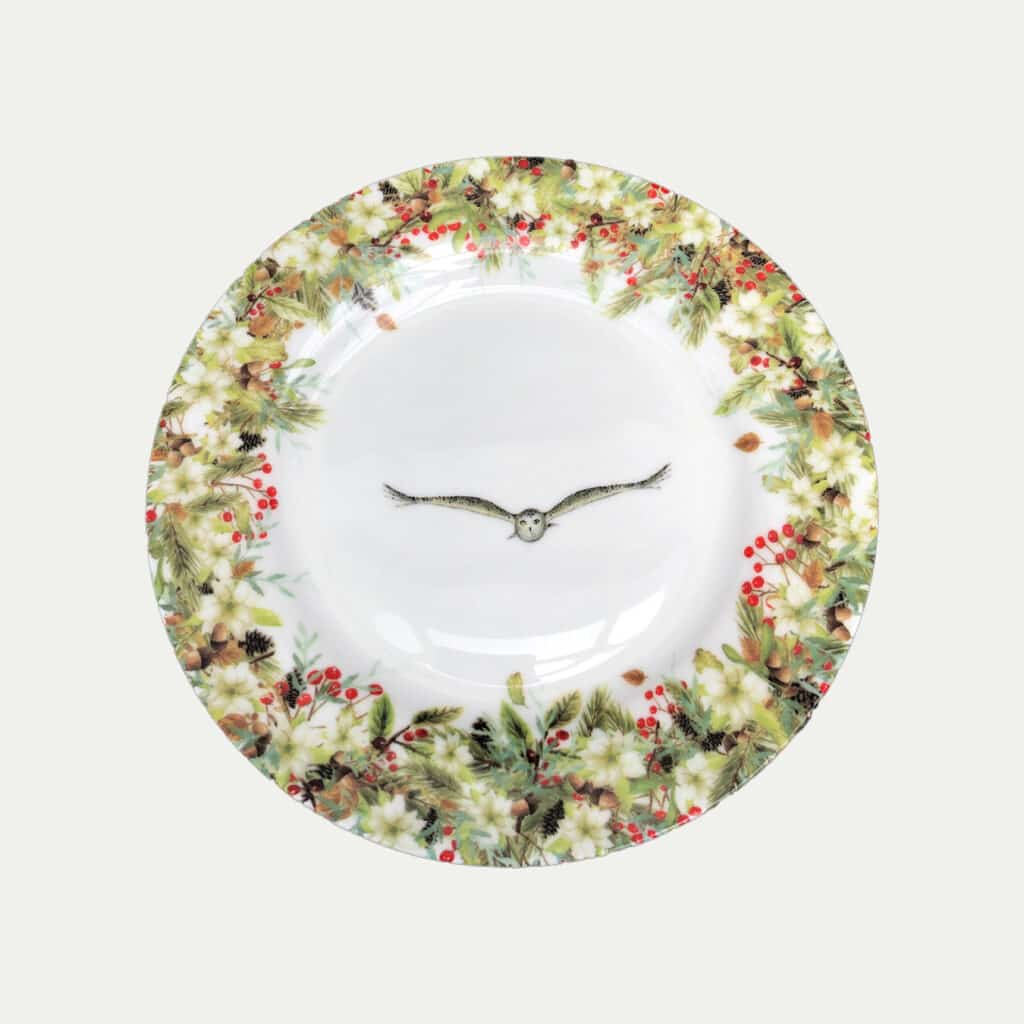 Wild Winter Wreath & Snowy Owl - Fine Bone China Side Plate
