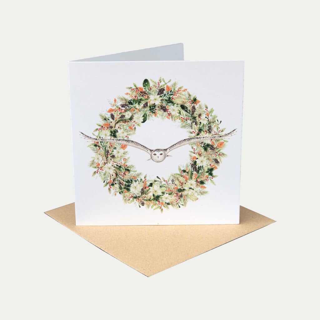Pack of 5 Greetings Cards - Wild Winter Wreath and Snowy Owl