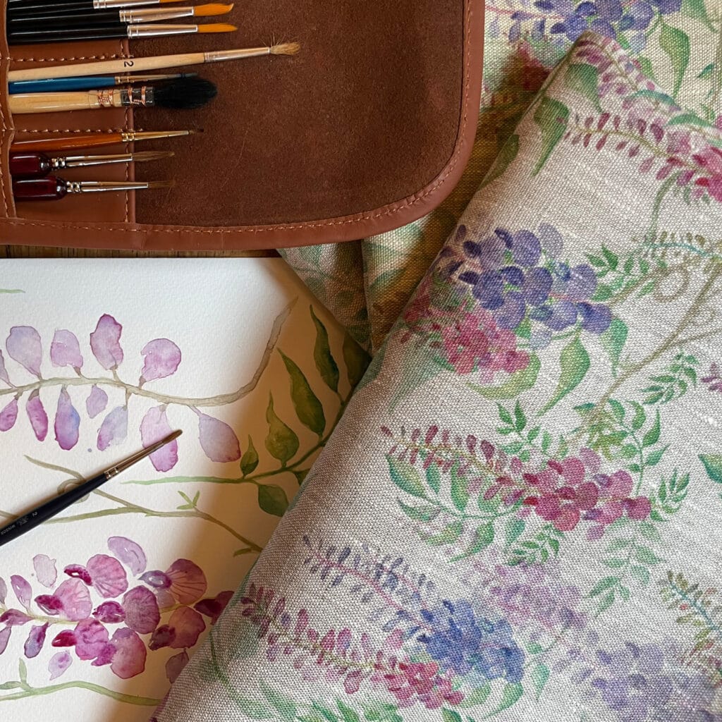 Wandering Wisteria on Natural Linen
