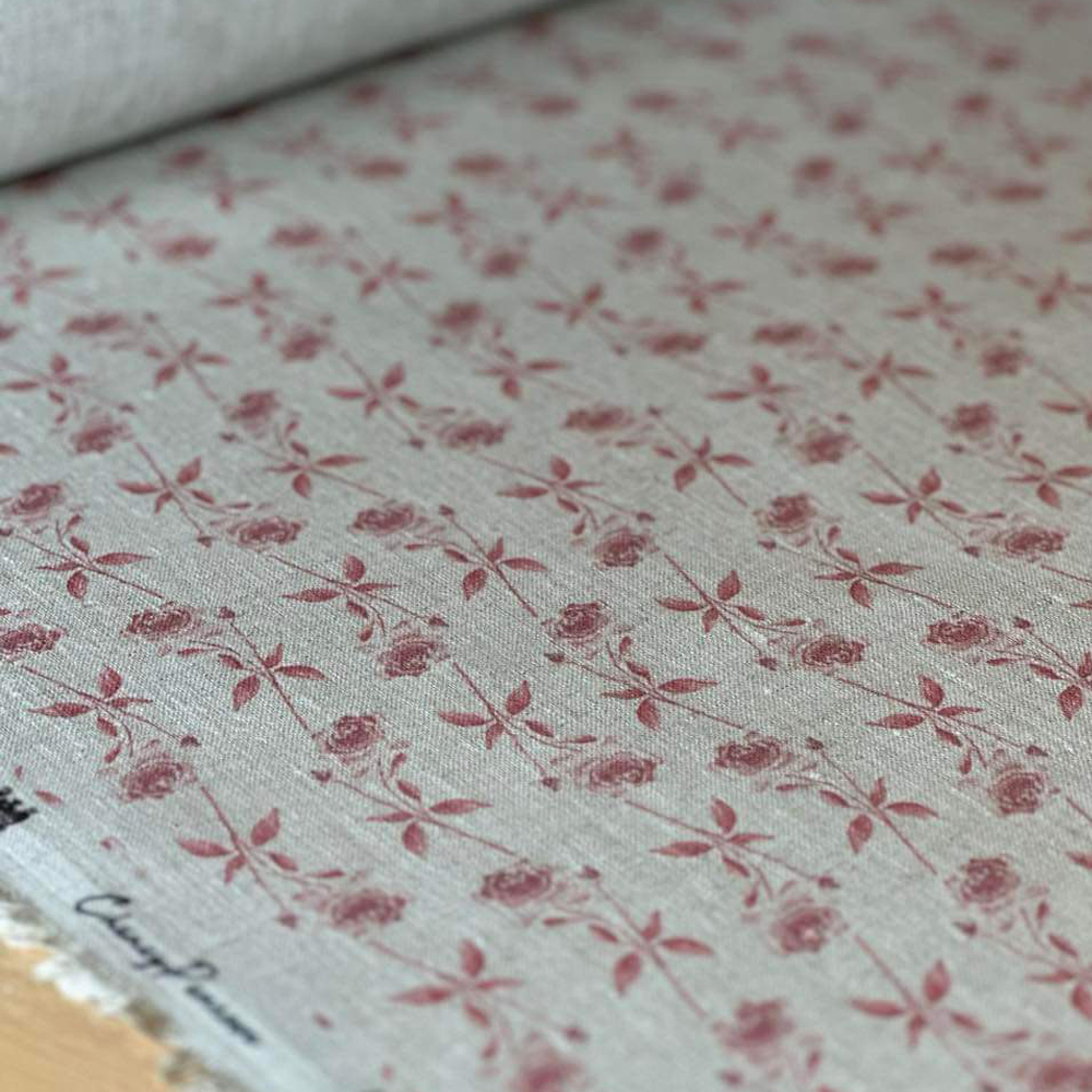 Rosie Posie in Pink on Natural Linen