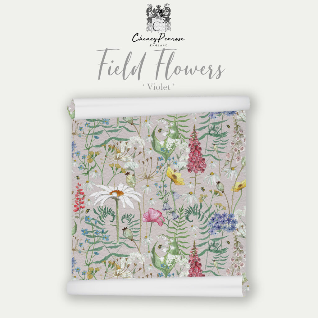Field Flowers on Violet Eco Wallpaper
