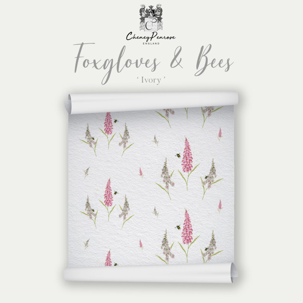 Foxgloves and Bees in Ivory Eco Wallpaper