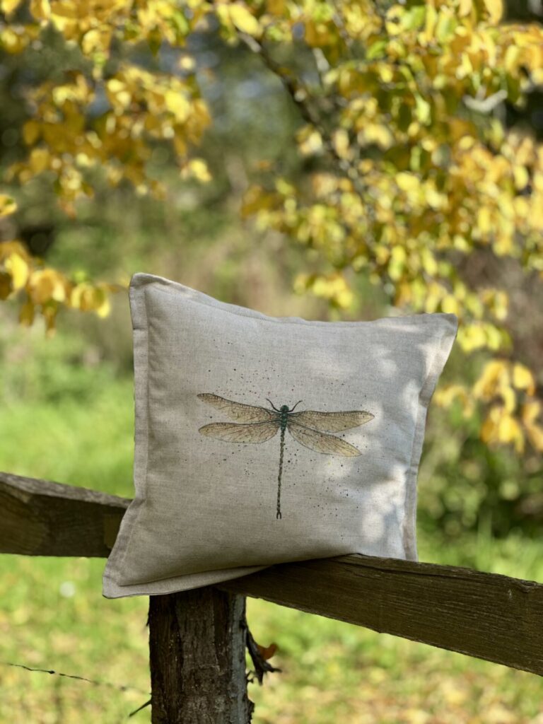 Dancing Dragonfly Oxford-Edged Linen Cushion
