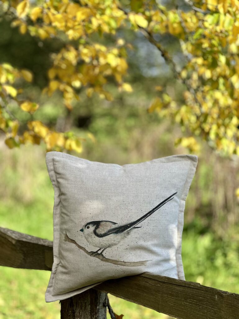 Long-Tailed Tit Oxford-Edged Linen Cushion