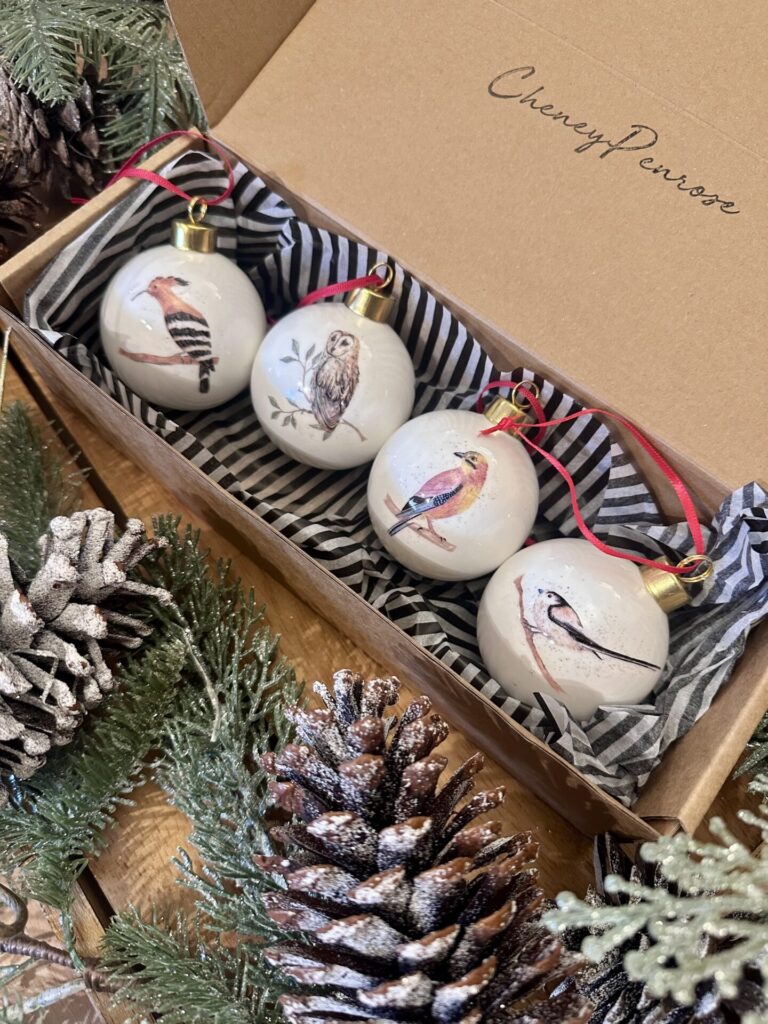 Set of 4 Birds & Bees Collection Baubles